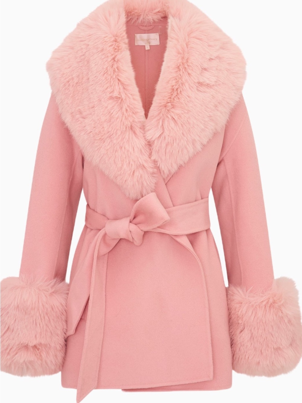LoveShackFancy Pink Faux-Fur Trim Wrap Pea Coat